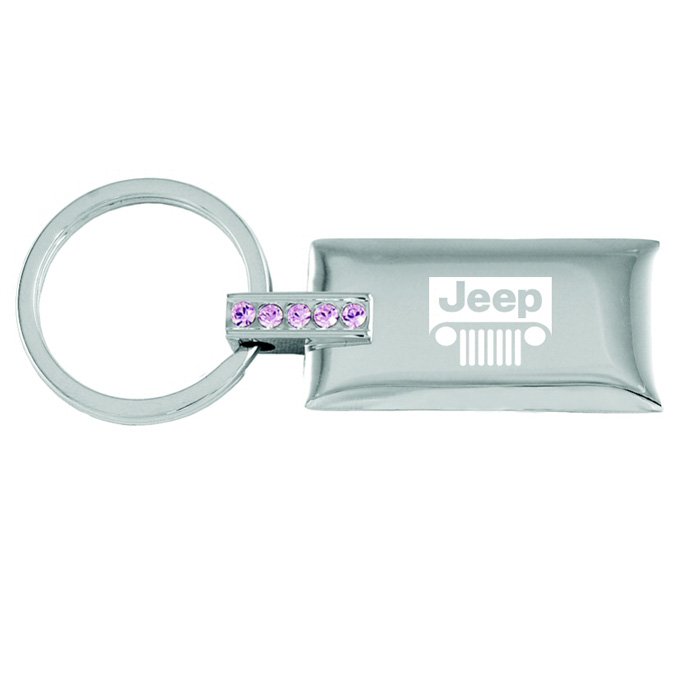 Au-Tomotive Gold Jeweled Rectangular Keychain With Jeep Grille Logo, Pink Jewels, AGI-KC9121PJEEG Au-Tomotive Gold Jeweled Rectangular Keychain With Jeep Grille Logo, Pink Jewels, AGI-KC9121PJEEG