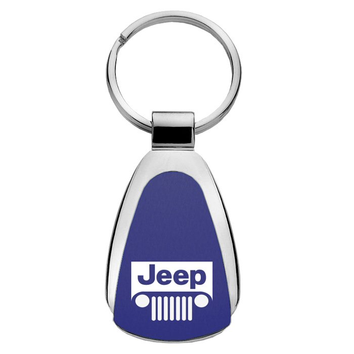 Au-Tomotive Gold Teardrop Keychain With Jeep Grille Logo, Blue, AGI-KCBJEEG