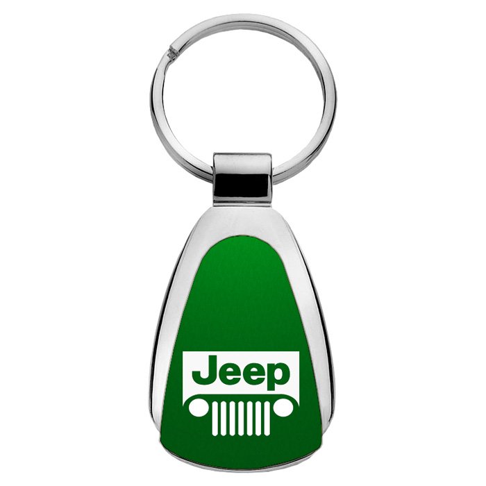 Au-Tomotive Gold Teardrop Keychain With Jeep Grille Logo, Green, AGI-KCGRJEEG Au-Tomotive Gold Teardrop Keychain With Jeep Grille Logo, Green, AGI-KCGRJEEG