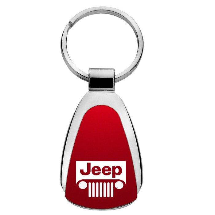 Au-Tomotive Gold Teardrop Keychain With Jeep Grille Logo, Red, AGI-KCREDJEEG