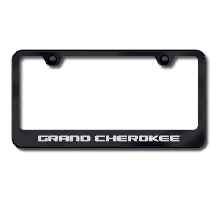 Au-Tomotive Gold Premier Collection License Plate Frame With Etched Grand Cherokee Logo, Black,