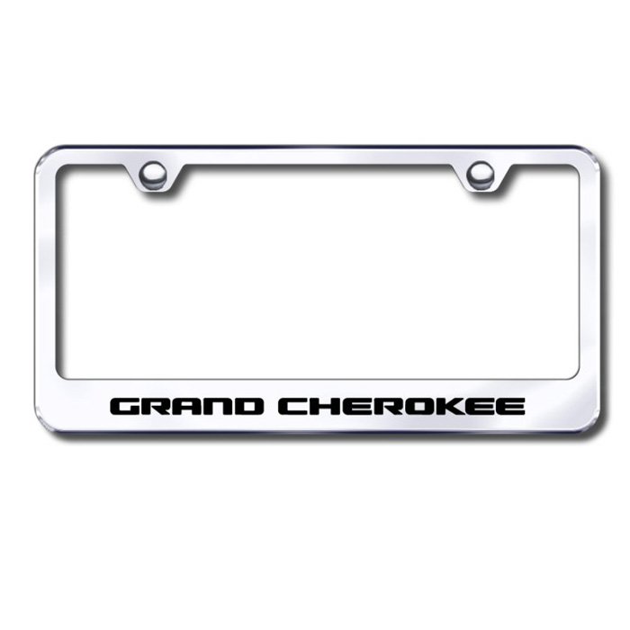 Au-Tomotive Gold Premier Collection License Plate Frame With Etched Grand Cherokee Logo, Chrome, Au-Tomotive Gold Premier Collection License Plate Frame With Etched Grand Cherokee Logo, Chrome,