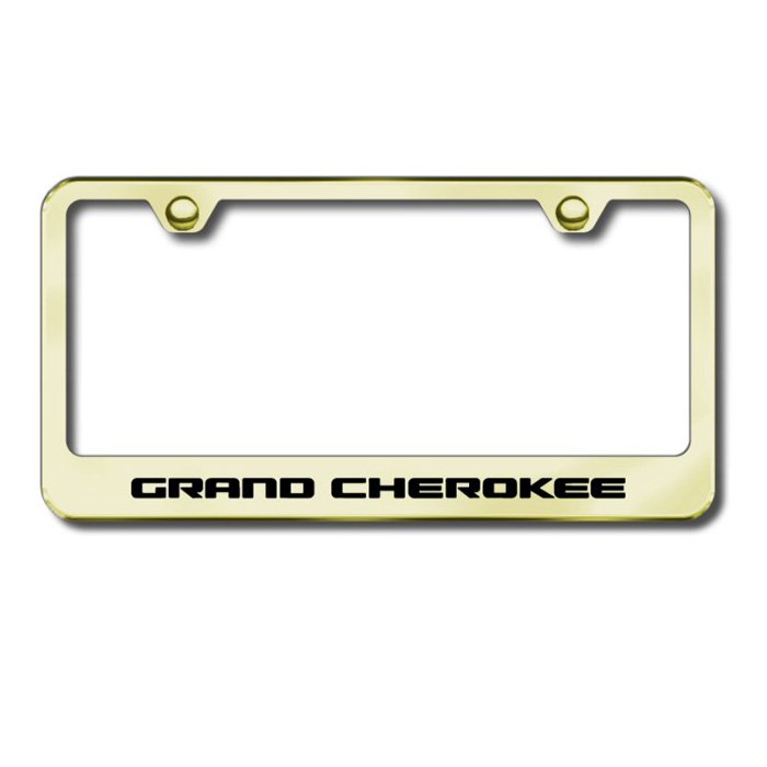 Au-Tomotive Gold Premier Collection License Plate Frame With Etched Grand Cherokee Logo, Gold, Au-Tomotive Gold Premier Collection License Plate Frame With Etched Grand Cherokee Logo, Gold,
