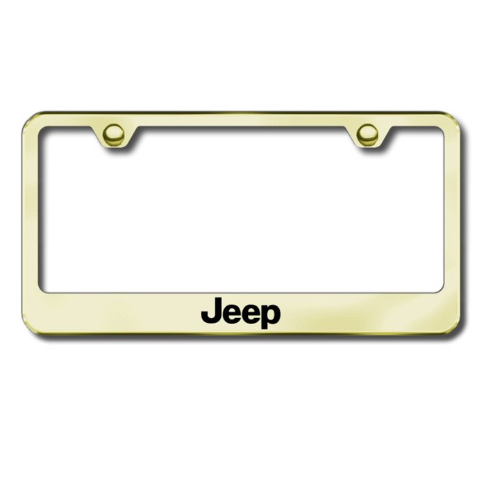 Au-Tomotive Gold Premier Collection License Plate Frame With Etched Jeep Logo, Gold, AGI-LFJEEEG