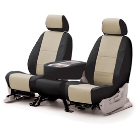 Coverking Front Seat Cover, Premium Leatherette Black On Beige | 2006-2007 Jeep Grand Cherokee ,