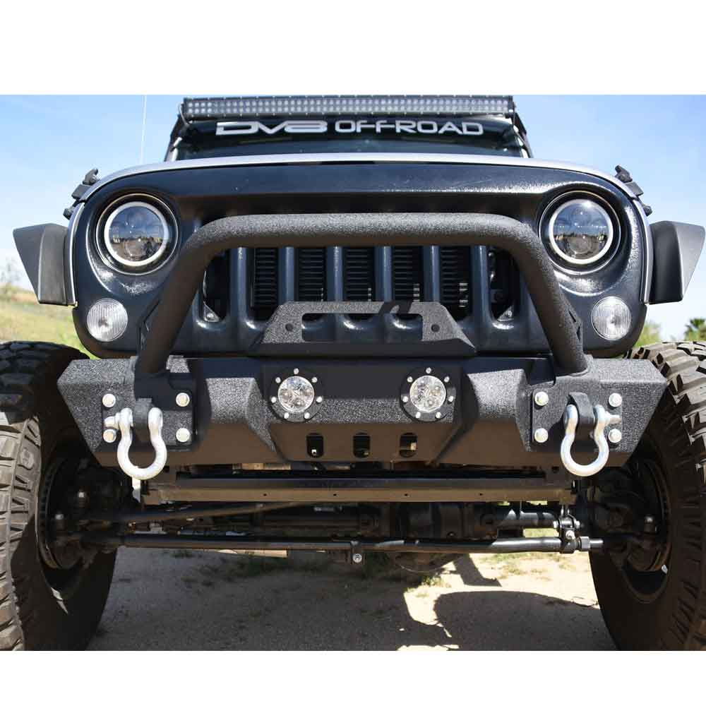 Dv8 Off-Road Mid Width Front Bumper With Led Lights, Steel, Textured Black | 2007-2017 Jeep Dv8 Off-Road Mid Width Front Bumper With Led Lights, Steel, Textured Black | 2007-2017 Jeep