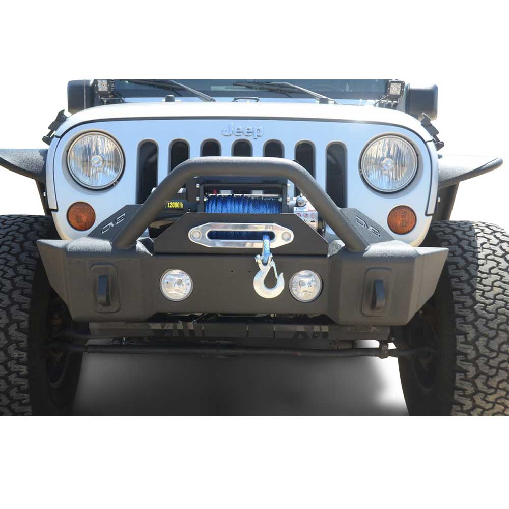 Dv8 Off-Road Stubby Front Bumper, Steel, Textured Black | 2007-2017 Jeep Wrangler JK and Wrangler Dv8 Off-Road Stubby Front Bumper, Steel, Textured Black | 2007-2017 Jeep Wrangler JK and Wrangler