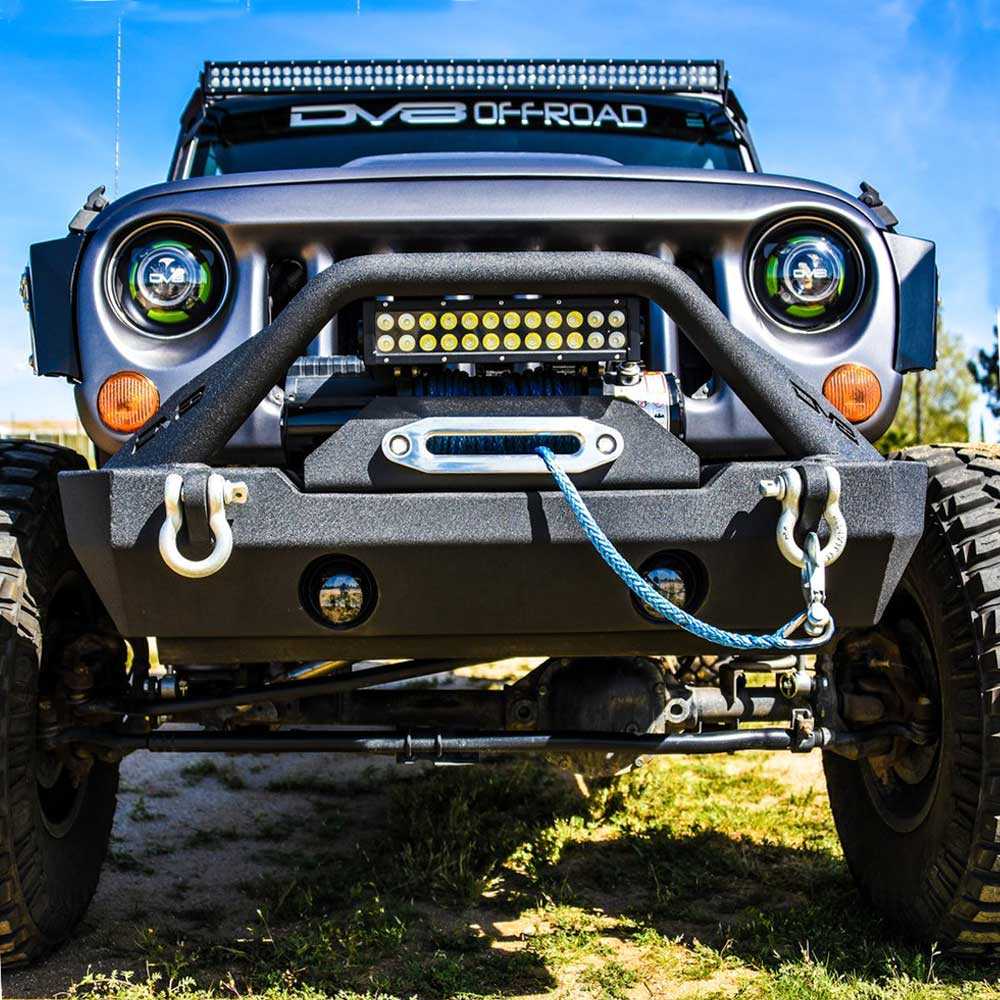 Dv8 Off-Road Stubby Front Bumper, Steel, Textured Black | 2007-2017 Jeep Wrangler JK, DV8-FBSHTB-15 Dv8 Off-Road Stubby Front Bumper, Steel, Textured Black | 2007-2017 Jeep Wrangler JK, DV8-FBSHTB-15