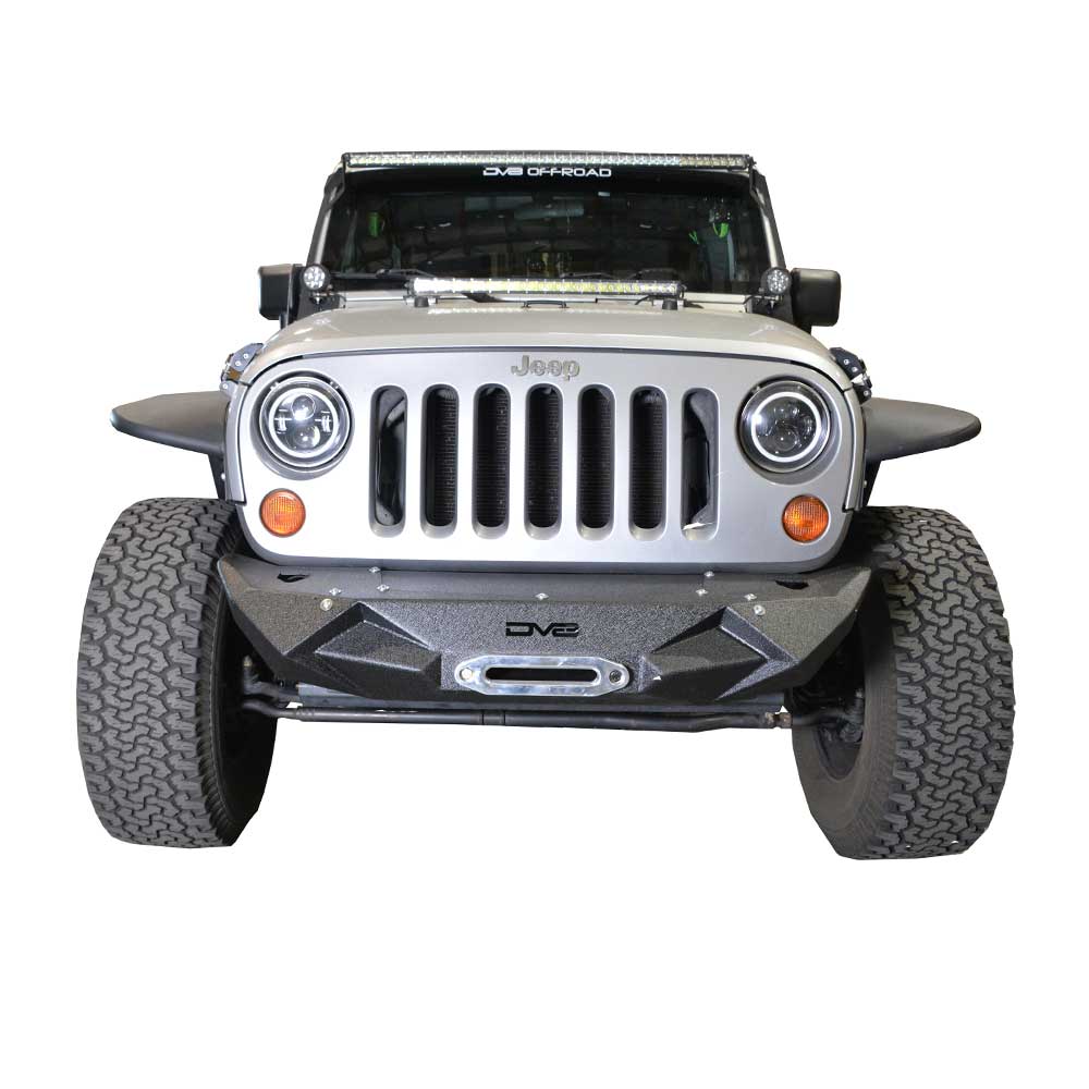 Dv8 Off-Road Stubby Front Bumper With Light Bracket & Winch Plate, Steel, Textured Black