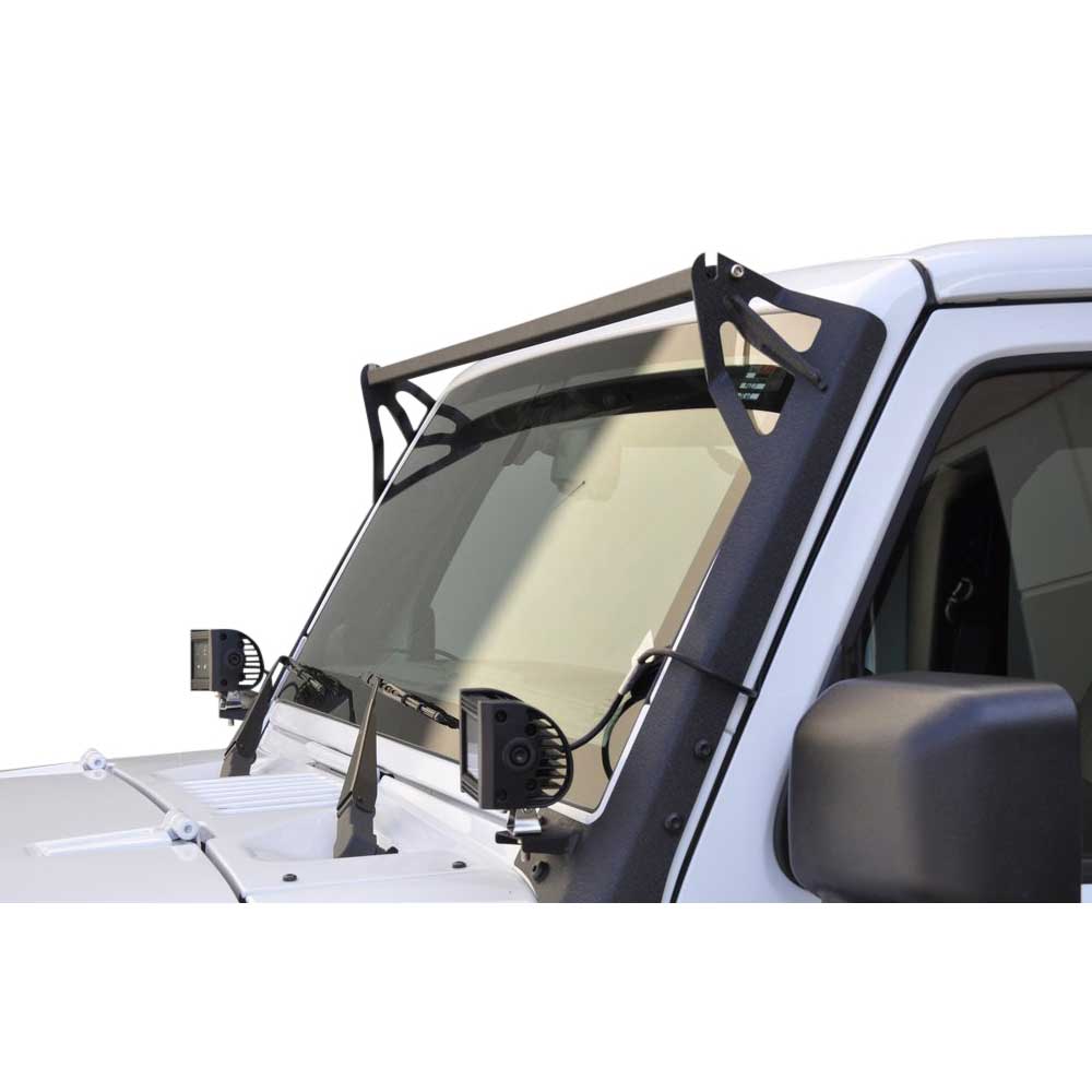 Dv8 Off-Road Over Windshield Light Bar Mount, Steel, Textured Black | 2007-2017 Jeep Wrangler JK Dv8 Off-Road Over Windshield Light Bar Mount, Steel, Textured Black | 2007-2017 Jeep Wrangler JK