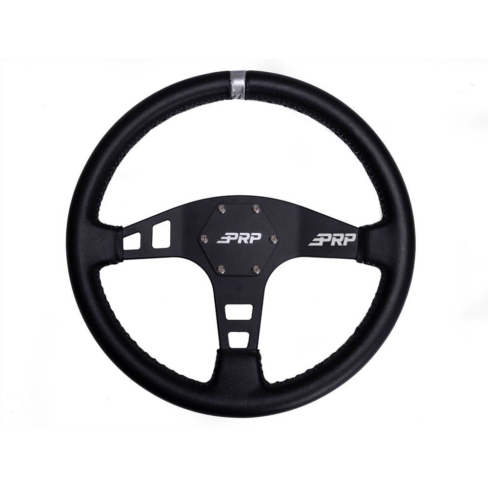 Prp Flat Leather Steering Wheel, Silver, PRP-G212