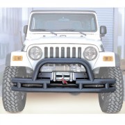 Rugged Ridge Front Double Tube Bumper with Winch Cutout - Textured Black
