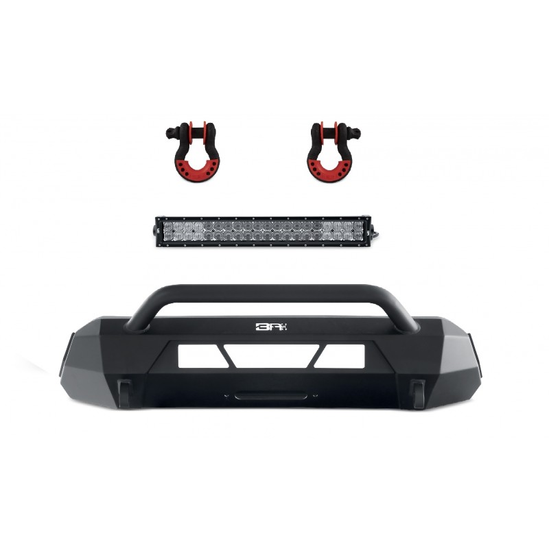 Body Armor Toyota Tacoma Hiline Series Front Bumper Pack With 20" LED Light Bar and Black D-Rings