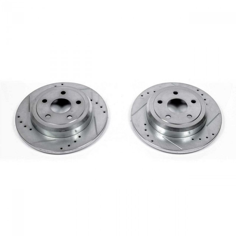 Power Stop Rear Pair of Drilled and Slotted Brake Rotors for 11-20 Jeep Grand Cherokee WK with Solid Rear Rotors