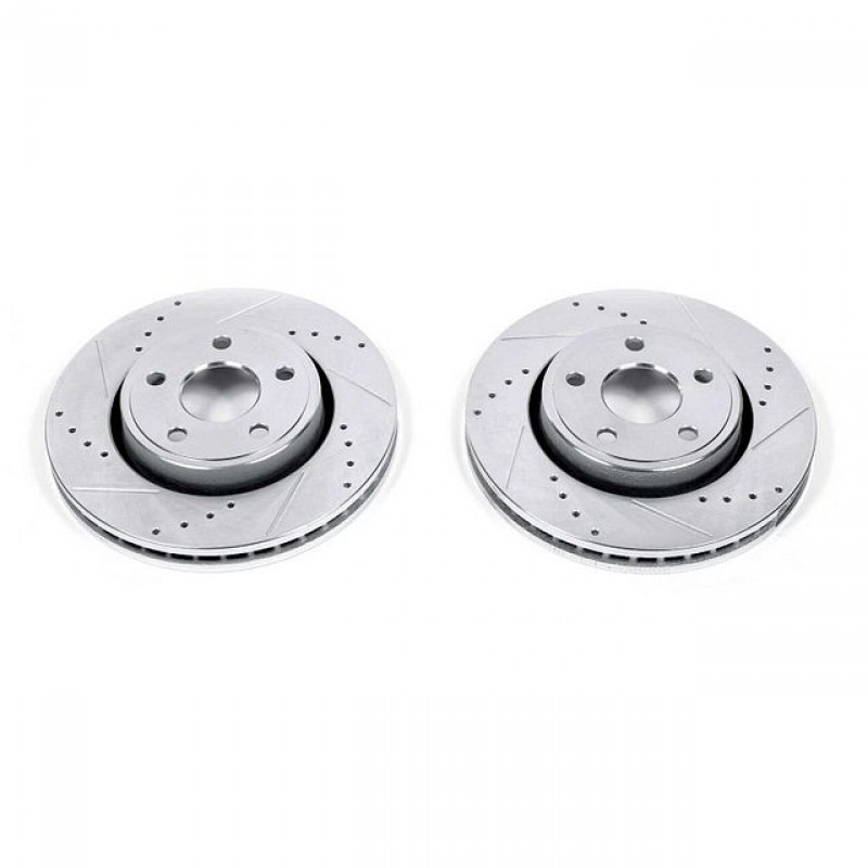 Power Stop Front Pair of Drilled and Slotted Brake Rotors for 11-20 Jeep Grand Cherokee WK with Solid Rear Rotors
