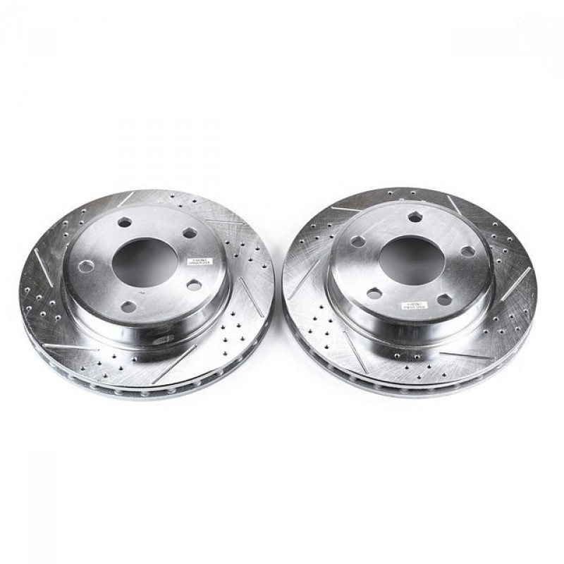Power Stop Front Pair of Drilled and Slotted Brake Rotors for 05-11 Dodge Dakota, 06-09 Mitsubishi Raider