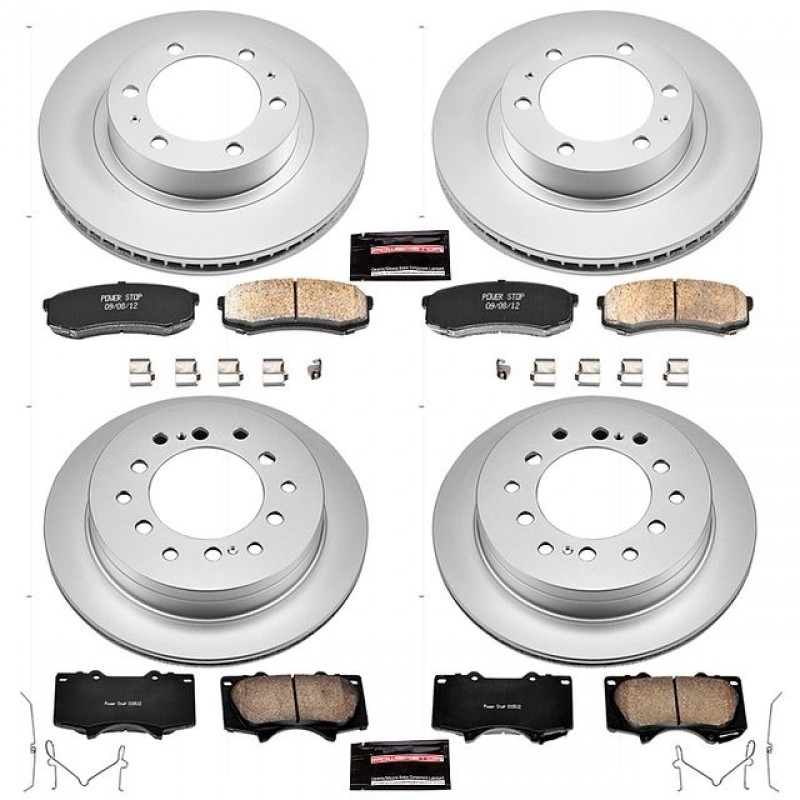 Power Stop Front and Rear Geomet Coated Brake Rotor and Pad Kit for 03-09 4Runner, 07-09 FJ Cruiser