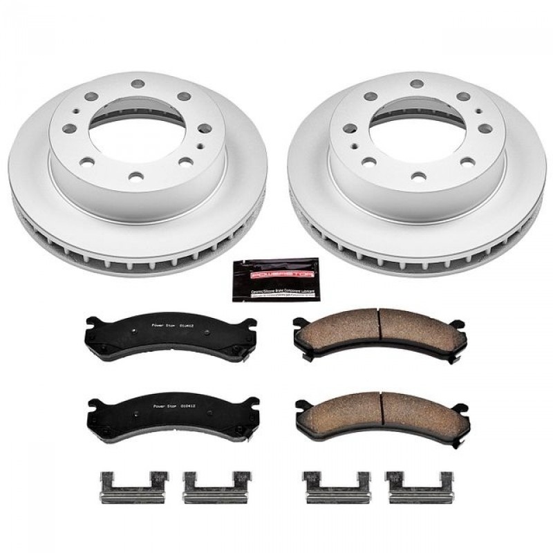 Power Stop Front Geomet Coated Brake Rotor and Pad Kit for 05-06 Chevrolet Silverado and GMC Sierra 1500 HD