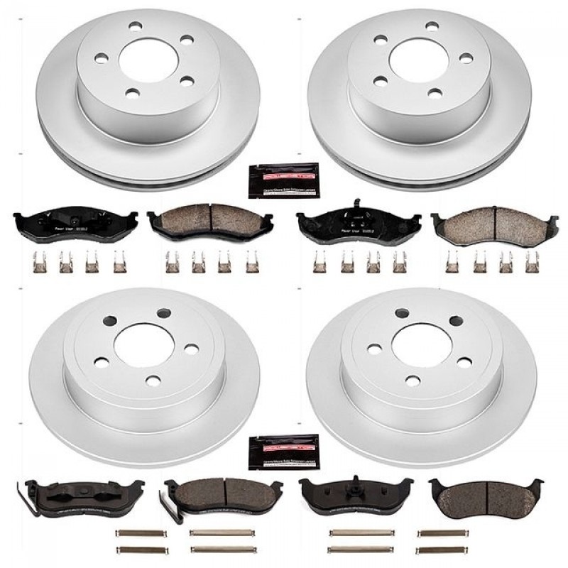 Power Stop Front and Rear Geomet Coated Brake Rotor and Pad Kit for 03-06 Jeep Wrangler TJ