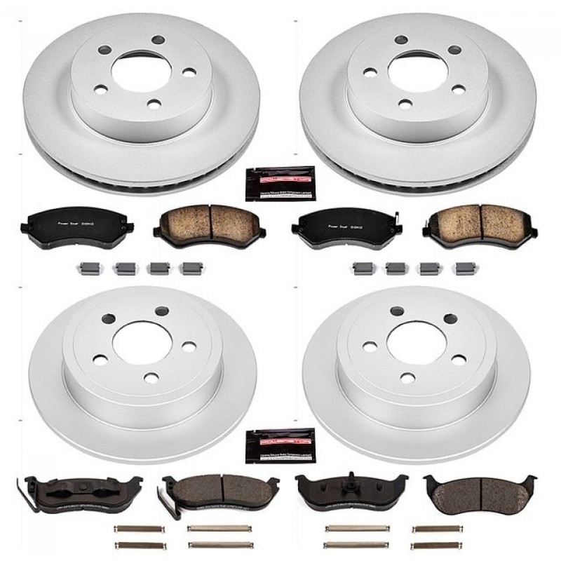 Power Stop Front and Rear Geomet Coated Brake Rotor and Pad Kit for 03-07 Jeep Liberty