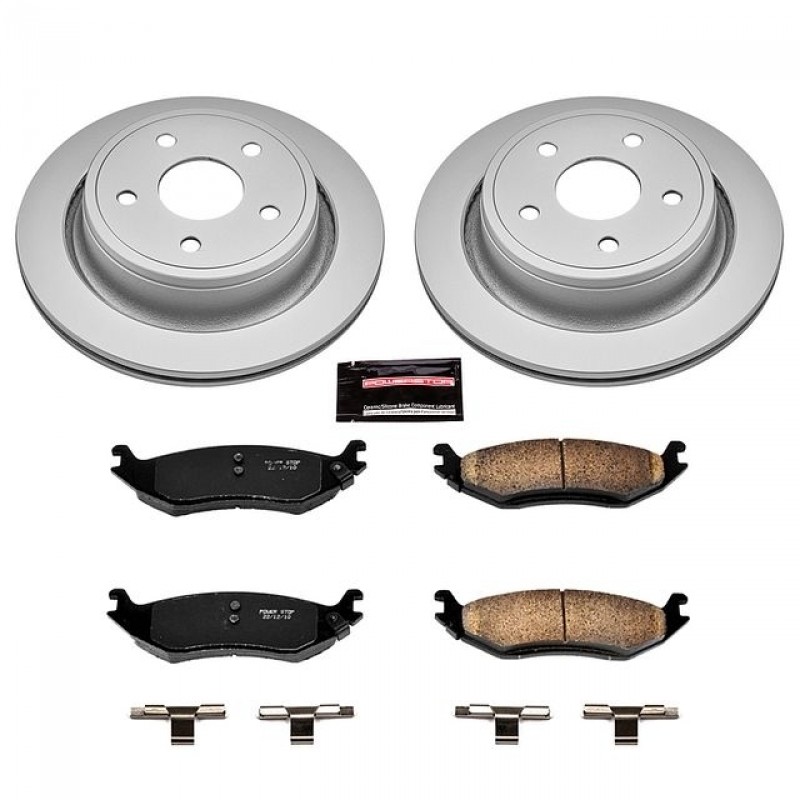 Power Stop Rear Geomet Coated Brake Rotor and Pad Kit for 02+ Dodge Ram 1500