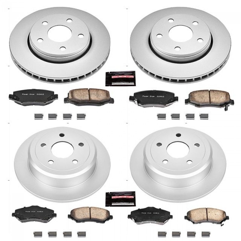 Power Stop Front and Rear Geomet Coated Brake Rotor and Pad Kit for 07-18 Jeep Wrangler JK and JK Unlimited