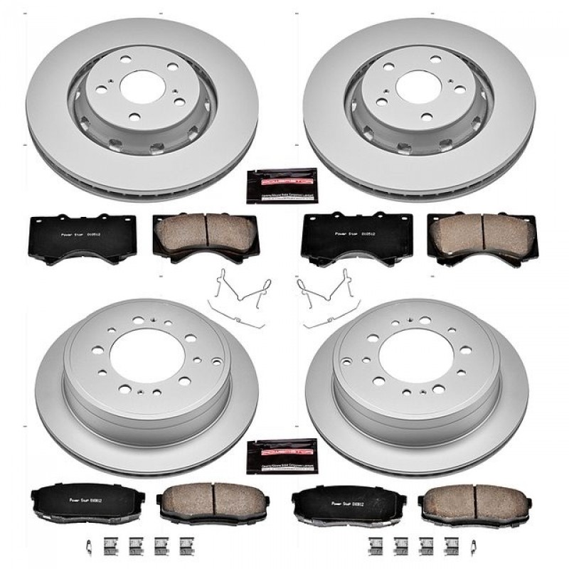 Power Stop Front and Rear Geomet Coated Brake Rotor and Pad Kit for 2007+ Toyota Tundra