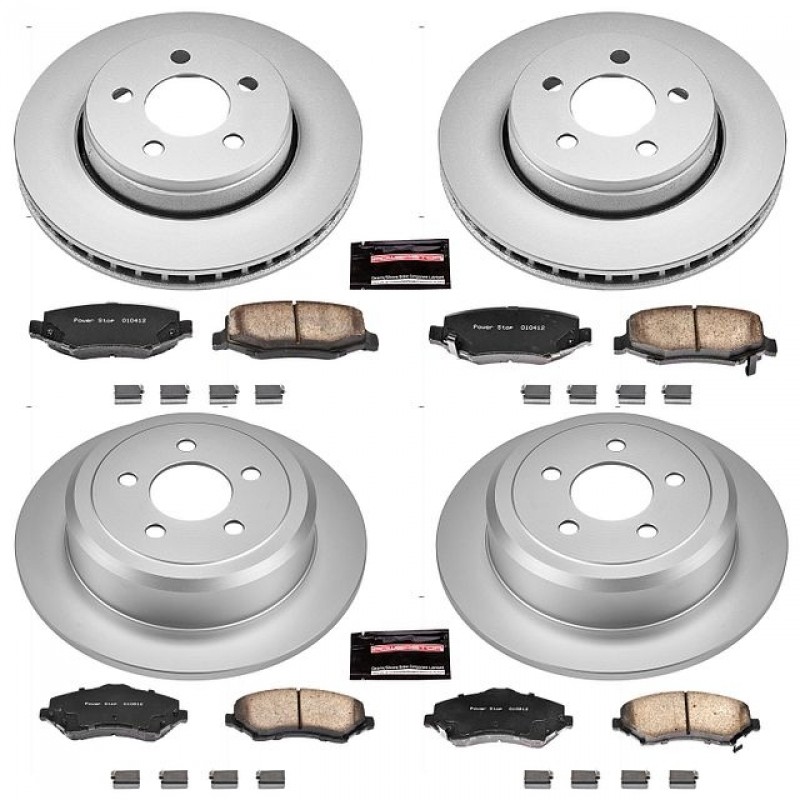 Power Stop Front and Rear Geomet Coated Brake Rotor and Pad Kit for 08-12 Jeep Liberty