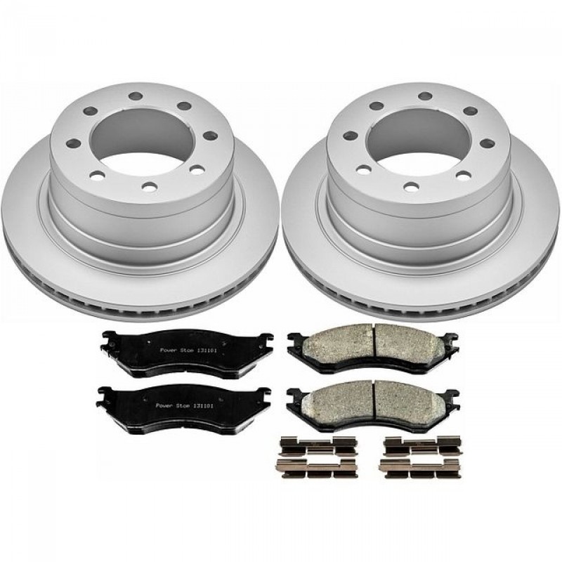 Power Stop Rear Geomet Coated Brake Rotor and Pad Kit for 06-08 Dodge Ram 1500, 03-08 Ram 2500/3500