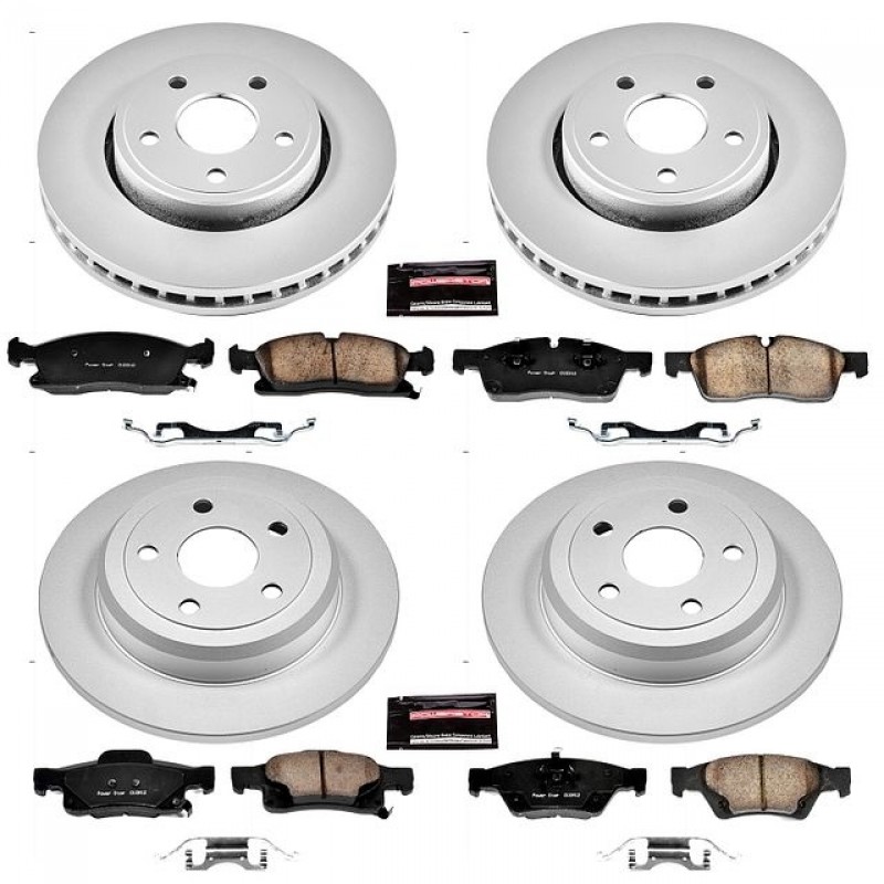 Power Stop Front and Rear Geomet Coated Brake Rotor and Pad Kit or 11-16 Jeep Grand Cherokee WK
