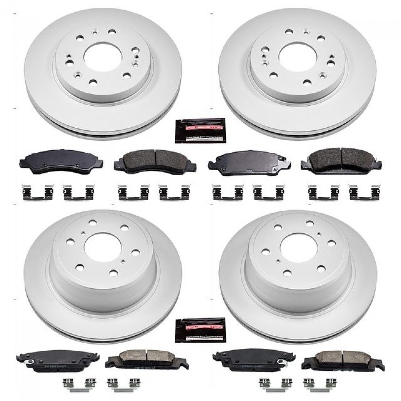 Power Stop Front and Rear Geomet Coated Brake Rotor and Pad Kit for 14-18 Chevrolet Silverado and GMC Sierra 1500