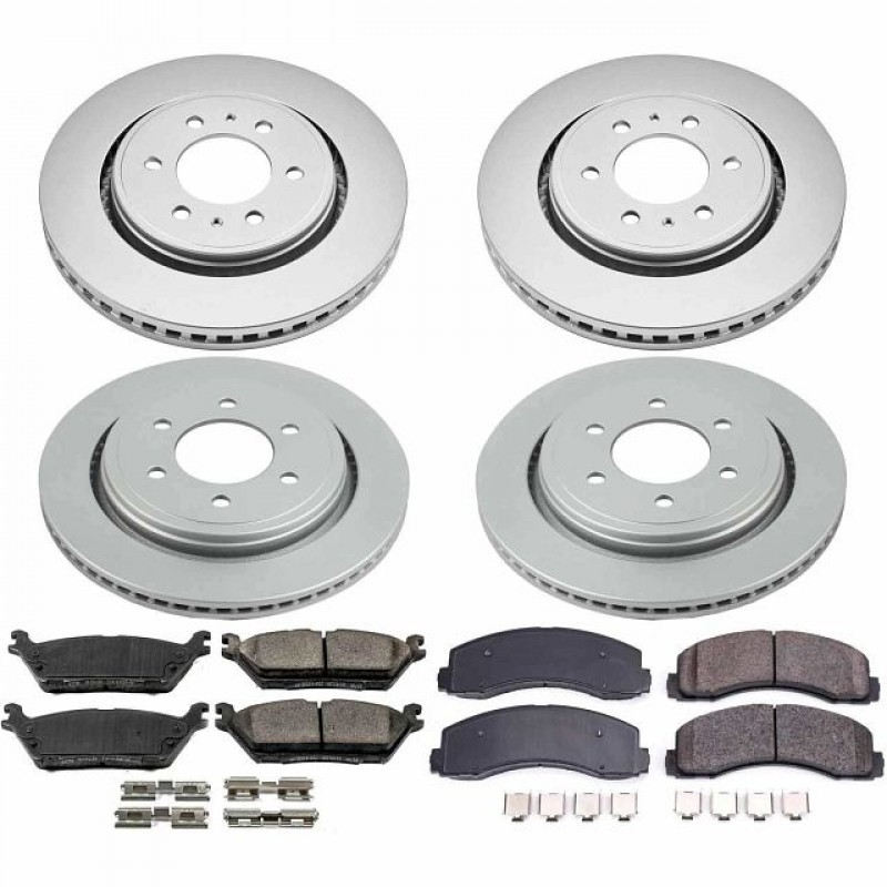 Power Stop Front and Rear Geomet Coated Brake Rotor and Pad Kit for 15-17 Ford F150