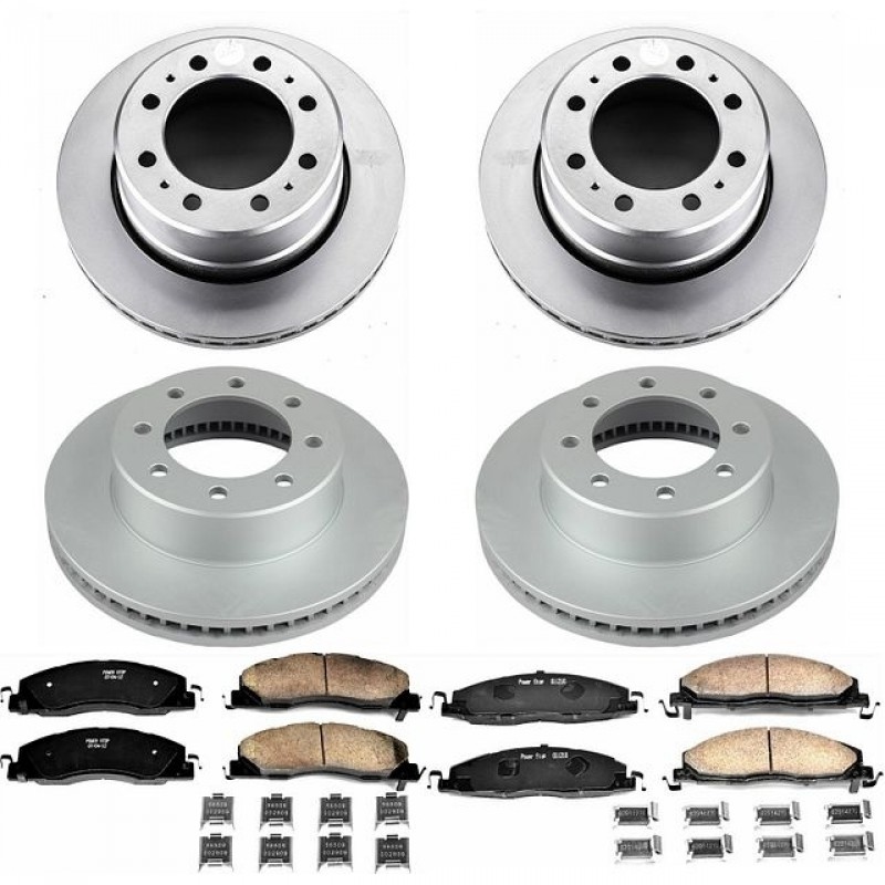Power Stop Front and Rear Geomet Coated Brake Rotor and Pad Kit for 13-18 Dodge Ram 3500