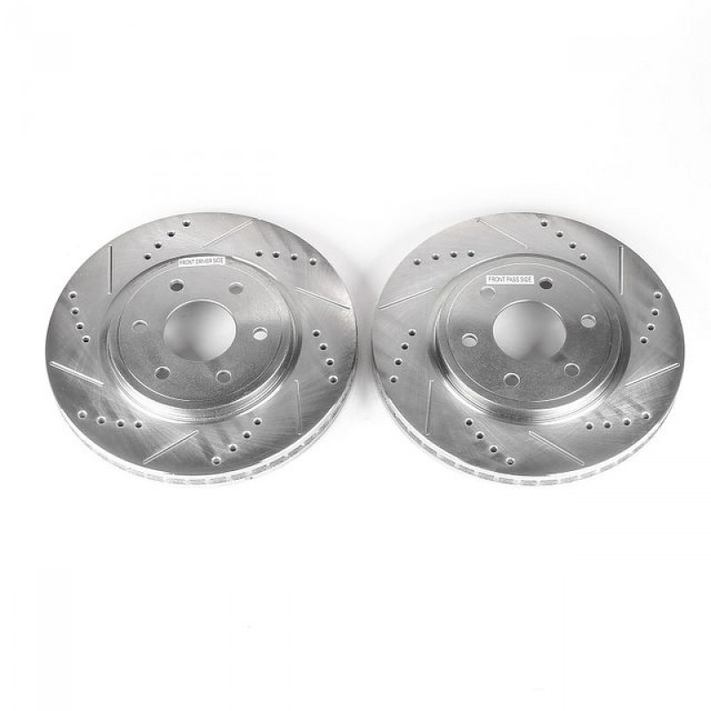 Power Stop Front Pair of Drilled and Slotted Brake Rotors for 05+ Nissan Frontier, 05-15 Xterra, 05-12 Pathfinder