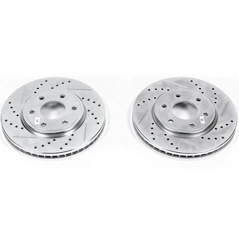 Power Stop Front Pair of Drilled and Slotted Brake Rotors for 05-19 Nissan Frontier 2WD 4-Cyl
