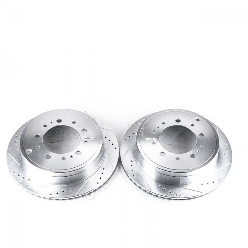 Power Stop Rear Pair of Drilled and Slotted Brake Rotors for 07+ Toyota Tundra, 08-11 and 13+ Land Cruiser