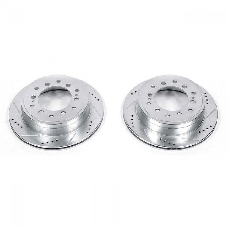 Power Stop Rear Pair of Drilled and Slotted Brake Rotors for 2010+ Toyota 4Runner, 10-14 FJ Cruiser