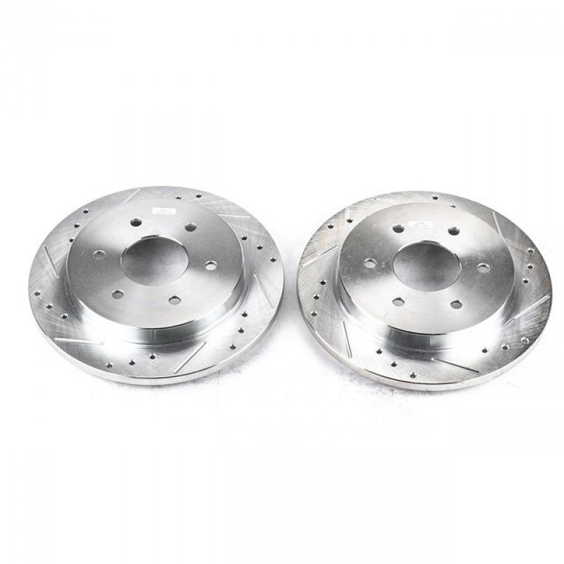 Power Stop Rear Pair of Drilled and Slotted Brake Rotors for 04-15 Nissan Titan, 05-15 and 17-18 Armada