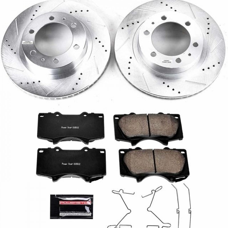 Power Stop Front Ceramic Brake Pad and Drilled & Slotted Rotor Kit for 05+ Toyota Tacoma, 03-09 4Runner, 07-14 FJ Cruiser