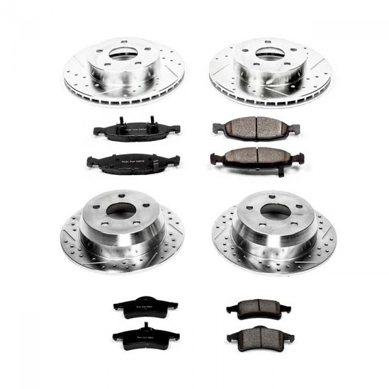 Power Stop Front and Rear Ceramic Brake Pad and Drilled & Slotted Rotor Kit for 99-02 Jeep Grand Cherokee WJ