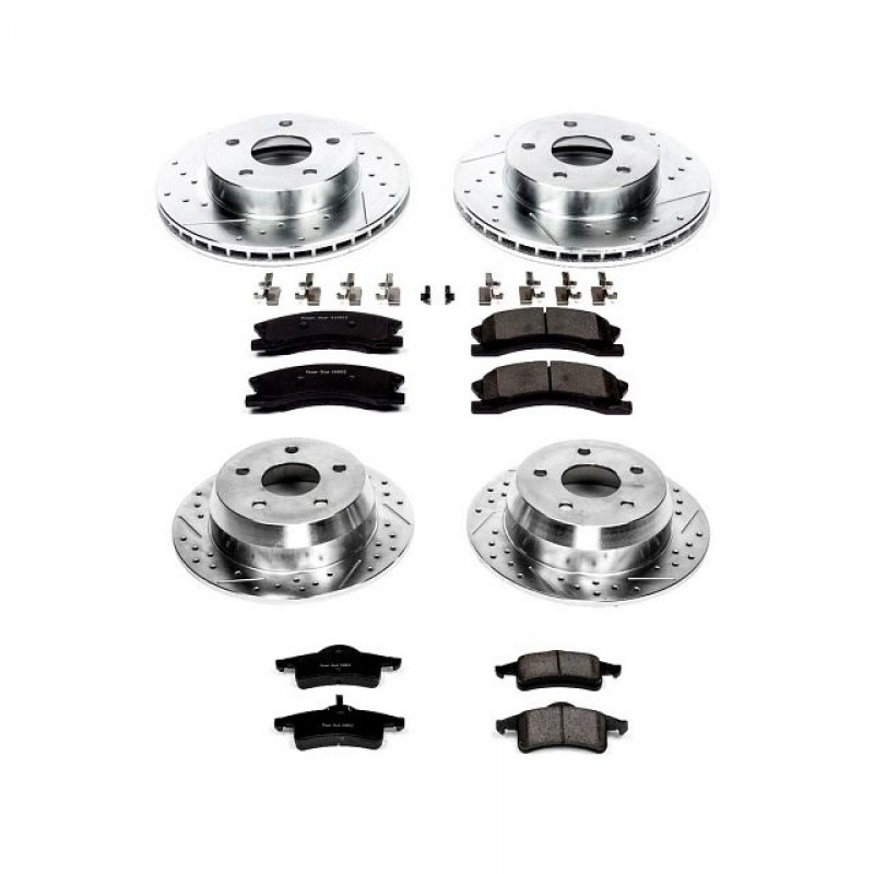 Power Stop Front and Rear Ceramic Brake Pad and Drilled & Slotted Rotor Kit for 99-04 Jeep Grand Cherokee WJ