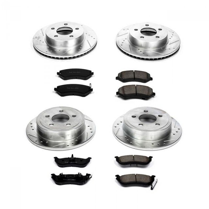 Power Stop Front and Rear Ceramic Brake Pad and Drilled & Slotted Rotor Kit for 03-07 Jeep Liberty