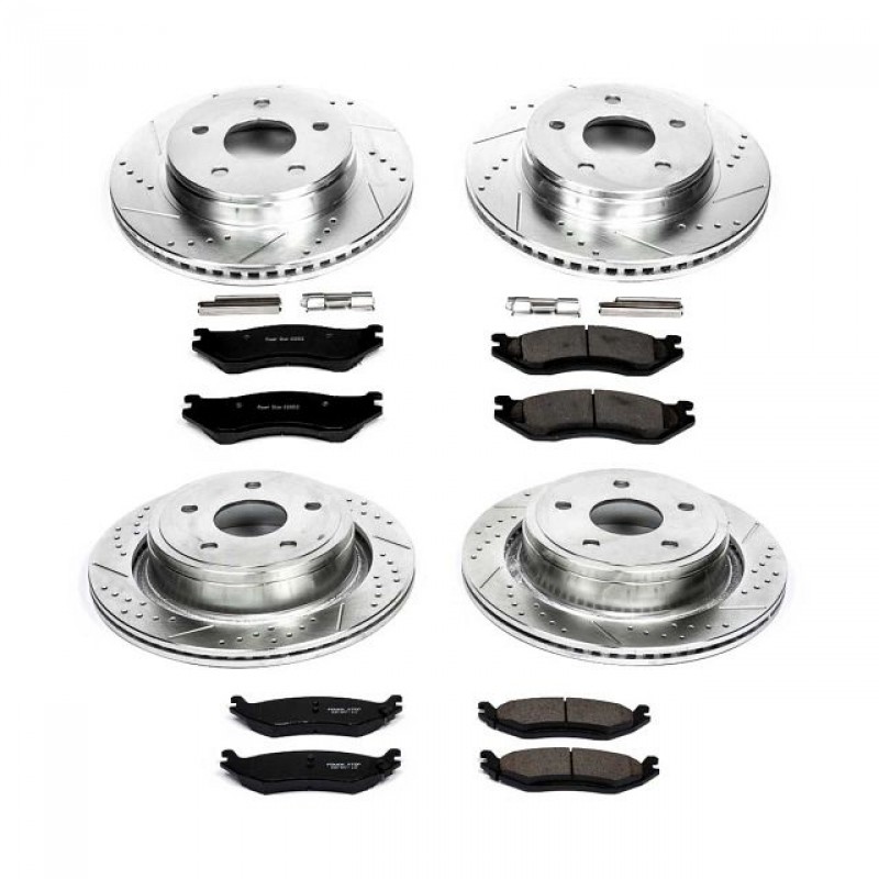 Power Stop Front and Rear Ceramic Brake Pad and Drilled & Slotted Rotor Kit for 03-05 Dodge Ram 1500
