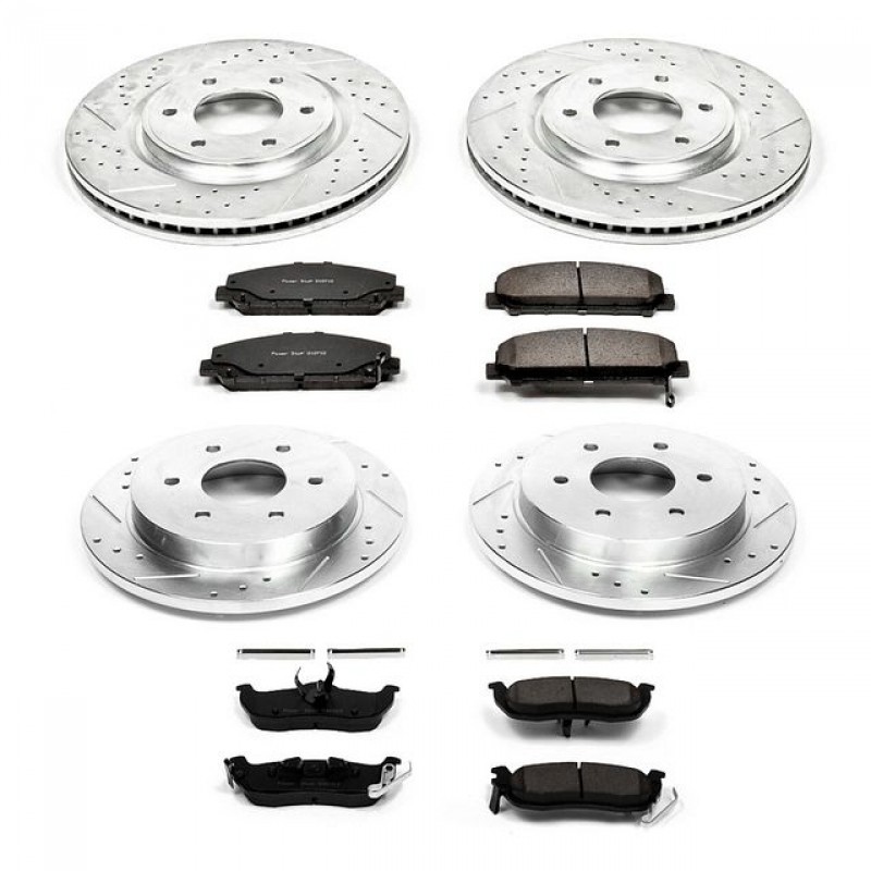 Power Stop Front and Rear Ceramic Brake Pad and Drilled & Slotted Rotor Kit for 08-10 Nissan Titan, 07-11 Armada