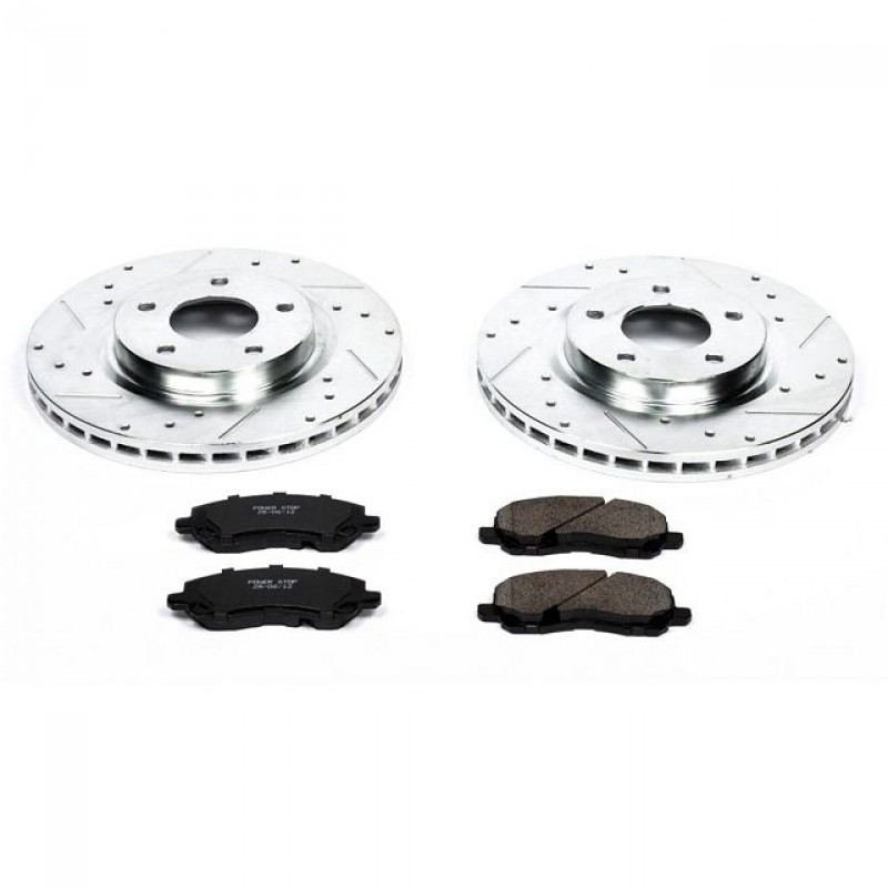 Power Stop Front Ceramic Brake Pad and Drilled & Slotted Rotor Kit for 07-17 Jeep Compass and Patriot