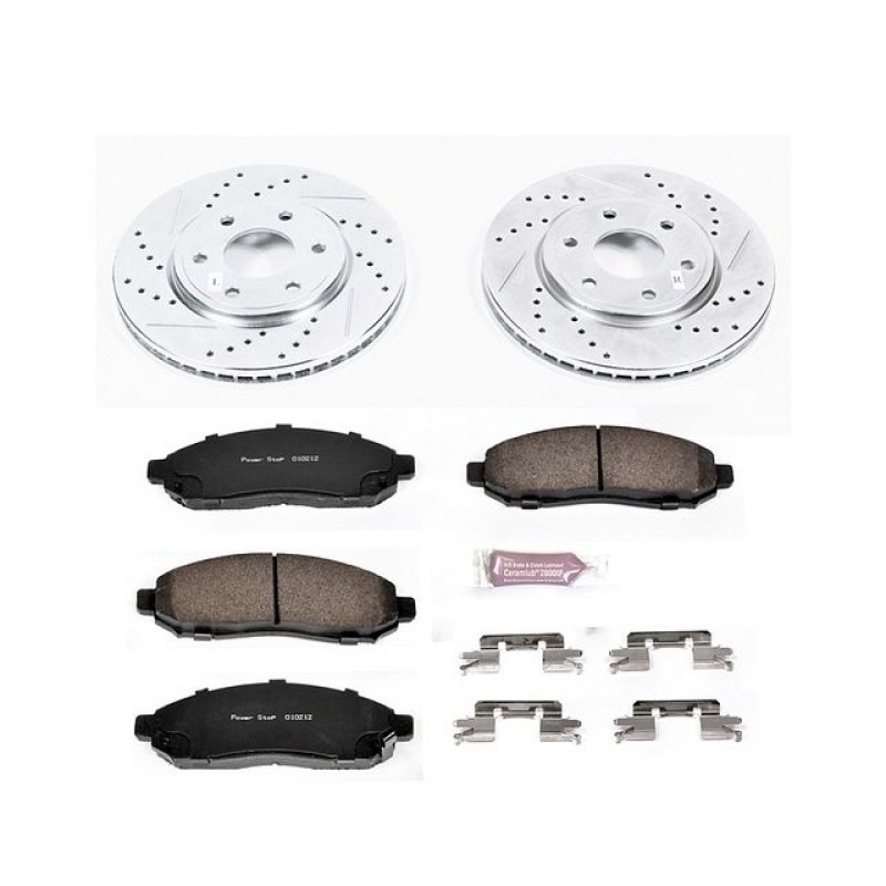 Power Stop Front Ceramic Brake Pad and Drilled & Slotted Rotor Kit for 05-18 Nissan Frontier