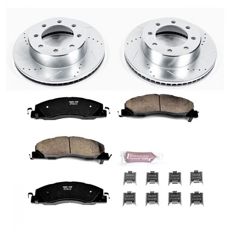 Power Stop Front Ceramic Brake Pad and Drilled & Slotted Rotor Kit for 2012 Dodge Ram 1500, 11-18 Ram 2500/3500
