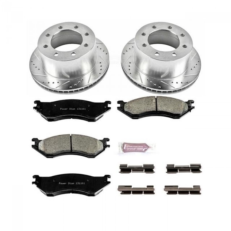 Power Stop Rear Ceramic Brake Pad and Drilled & Slotted Rotor Kit for 01-02 Dodge Ram 2500/3500
