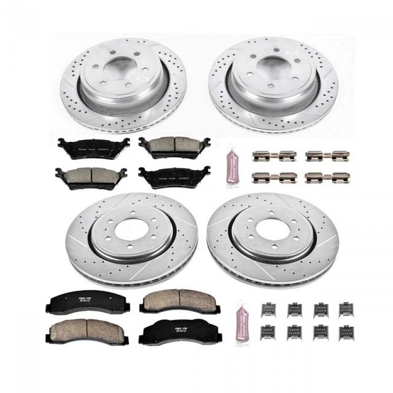 Power Stop Front and Rear Ceramic Brake Pad and Drilled & Slotted Rotor Kit for 12-18 Ford F150