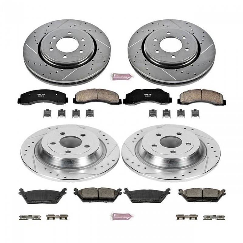 Power Stop Front and Rear Ceramic Brake Pad and Drilled & Slotted Rotor Kit for 15-17 Ford F150